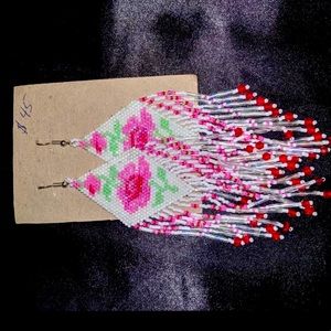 Handmade beadwork Rose triangle earrings